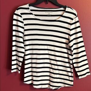 Chico's Ultimate Black and White Striped 3/4 length Sleeve Shirt